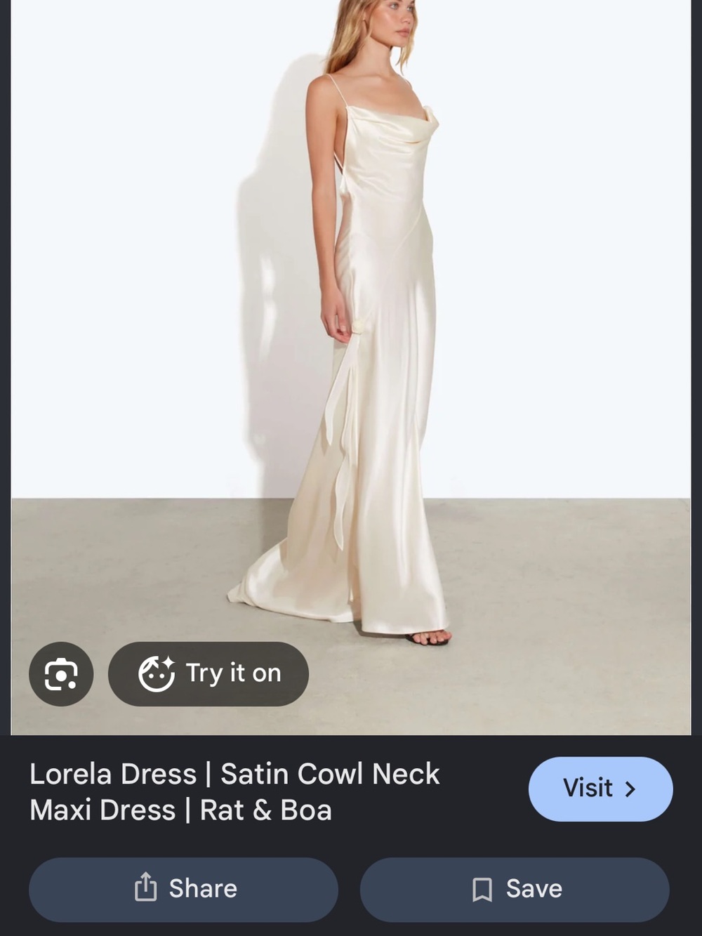 Rat & Boa Satin Cowl Neck Maxi Dress in Ivory